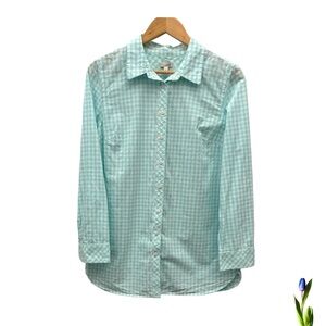 Talbots 100% Cotton, Turquoise and White Gingham Check Button-Down Shirt…